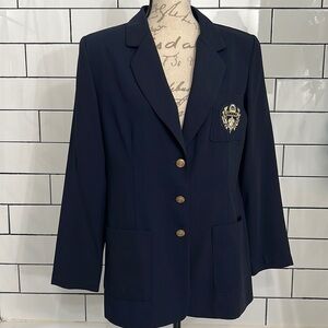 Virgo Blazer Size 12 Button Down with Gold Crested Emblem Vintage Look